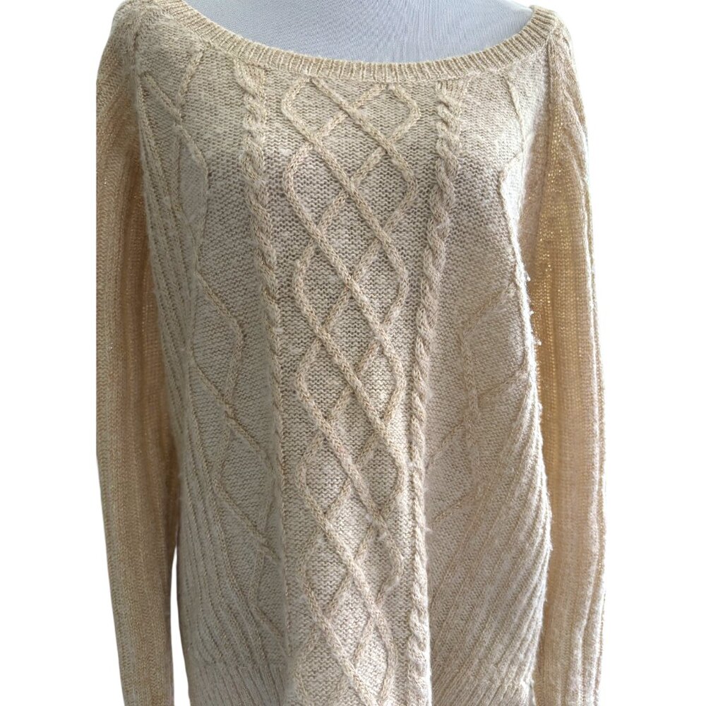 Apt 9 women's cream with metallic gold sparkle foil cable knit sweater sz M
